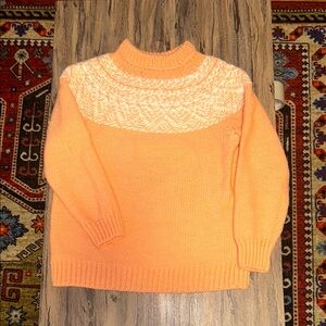 💕3/$40💕 Hand Knit Peachy Pink/Orange and White Cowl Neck Sweater